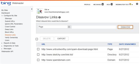 Disavow Links Tool Bing