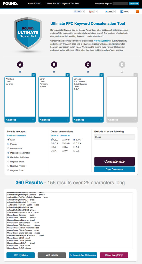 Ultimate PPC Keyword Concatenation Tool