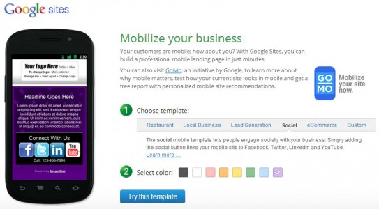 Google Mobile Site Builder