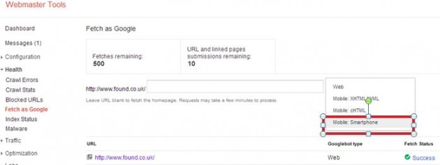 Webmaster Tools - Fetch