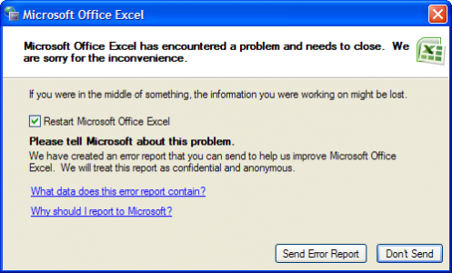 microsoft excel restart error