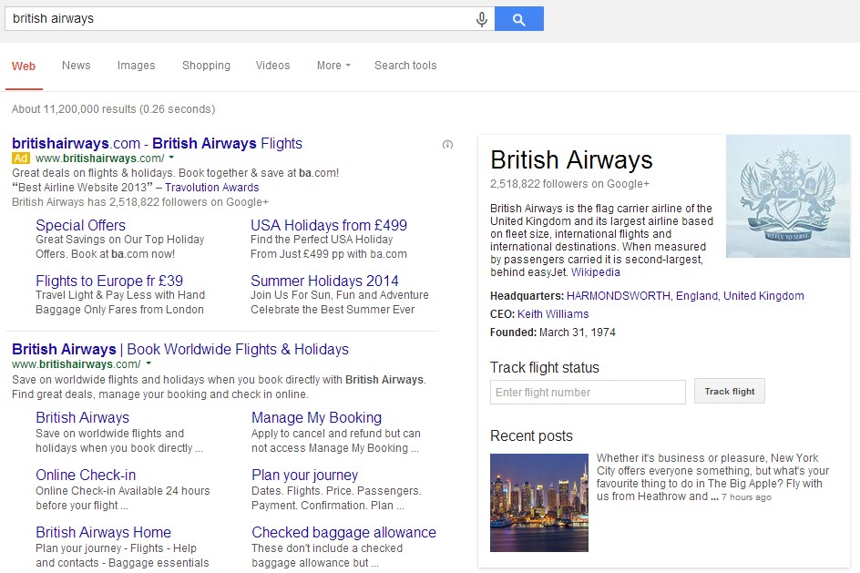 A screenshot of bidding on British Airways brand name