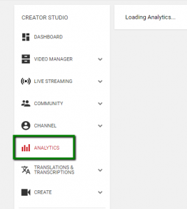 YouTube Analytics menu